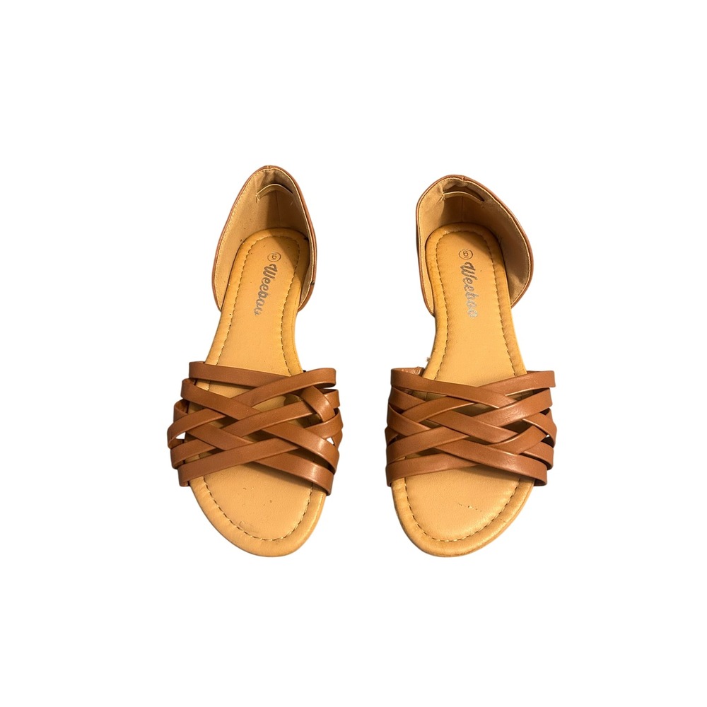Weeboo Brown Woven D'Orsay Sandals Womens Size 6 Flat Strappy Honey-01